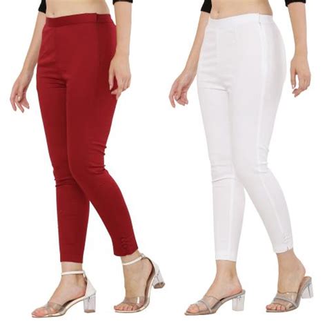 Buy Preego Women Maroon And White Solid Cotton Blend Trouser Online At Best Prices In India Jiomart