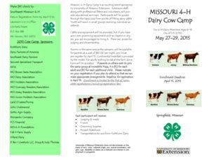 Fillable Online H Missouri Missouri H Dairy Cow Camp Brochure And