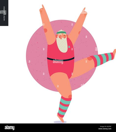 Sporting Santa Aerobics Modern Flat Vector Concept Illustration Of