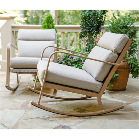 Leisure Made Talbot Aluminum Outdoor Rocking Chair With Tan Cushions 2 Pack 243968 The Home