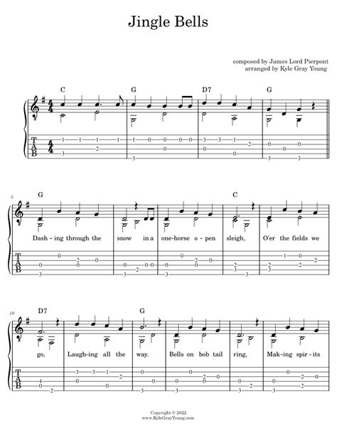 Jingle Bells James Lord Pierpont Easy Fingerpicking Guitar Tabs