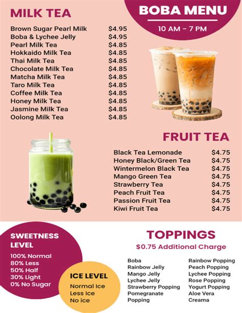 Free Customizable Boba Menu Templates