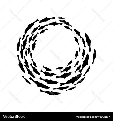 Circle shoal and fish school silhouette Royalty Free Vector