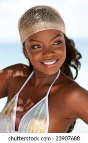 Beautiful Black Woman Portrait Bikini Beach Stock Photo 23907688