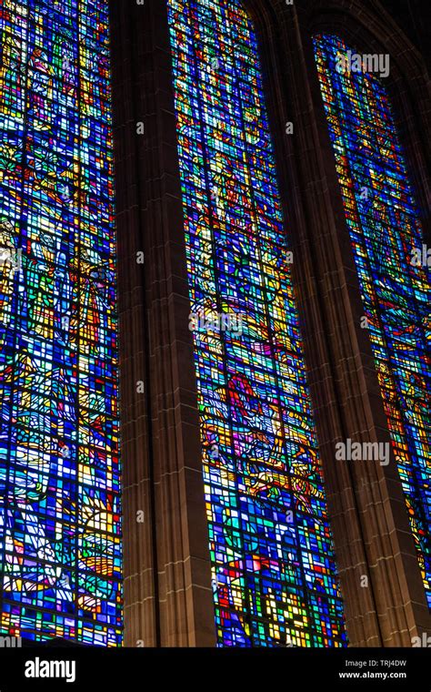 The Stained Glass West Window Of Liverpool Cathedral Liverpool Uk