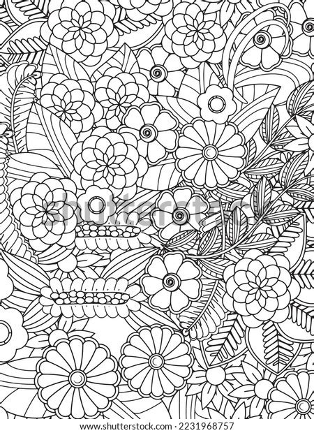 Floral Adult Coloring Page Vector Art Stock Vector (Royalty Free ...