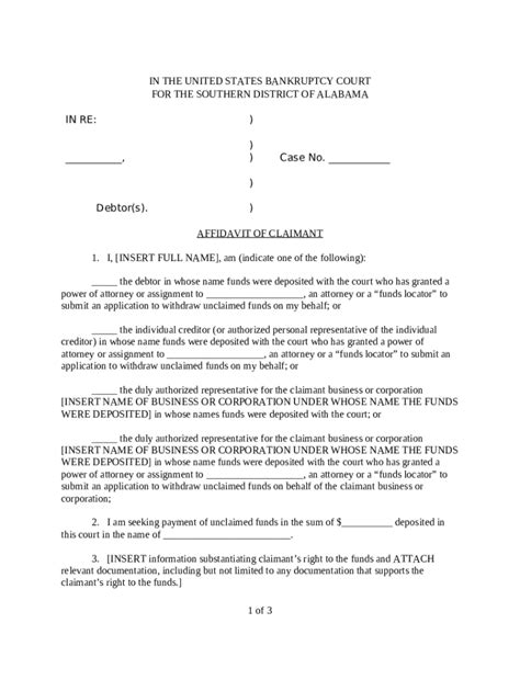 Case No Chapter Debtor Affidavit Of Claimant 1 I Doc Template Pdffiller