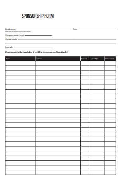 Free Printable Sponsorship Forms Free Printable Templates