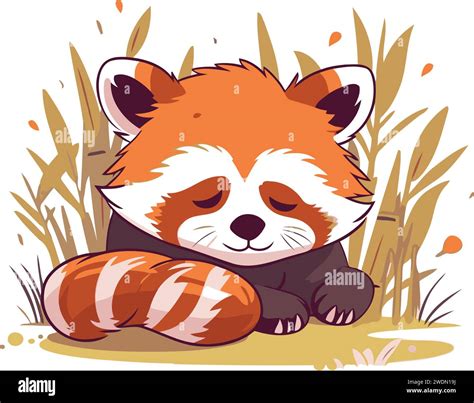 Red Panda Sleeping On The Grass Cute Cartoon Vector Illustration Stock