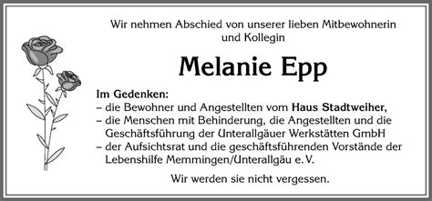 Traueranzeigen Von Melanie Epp Augsburger Allgemeine Zeitung