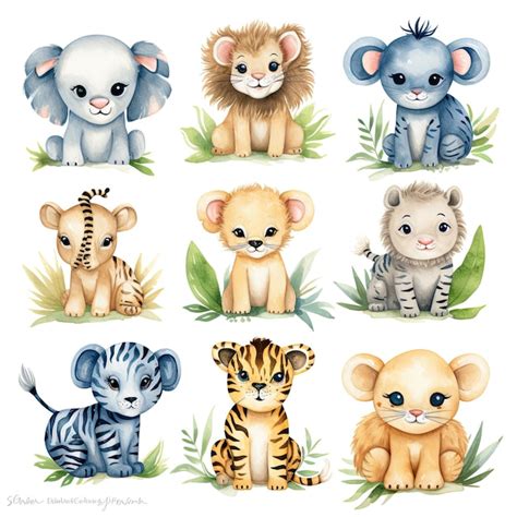 Premium Photo | Cute wild animal cartoon style Watercolor Drawing ...