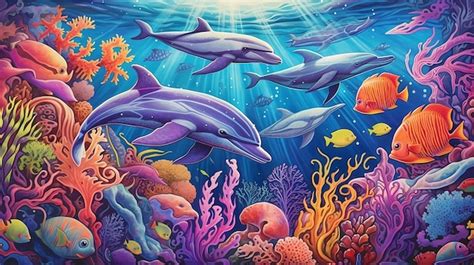 Premium Ai Image Dolphins Playing At Coral Reef Generative Ai