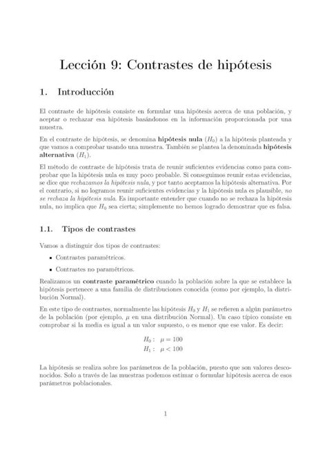 Pdf Lección 9 Contrastes De Hipótesis · El Contraste De Hipótesis