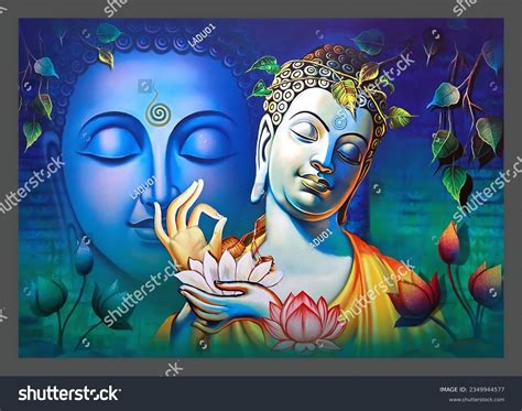 Meditation Buddha Statue Painting Wall Art Stock Illustration ...