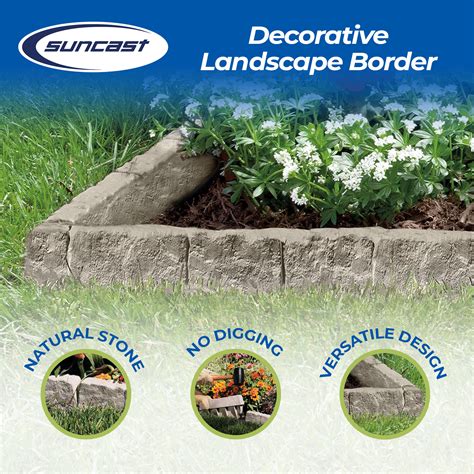 Suncast 10 Piece Easy Dig Garden Landscape Design Stone Border Edging 4 Pack