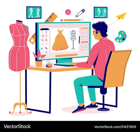 Fashion designer cartoon character working Vector Image