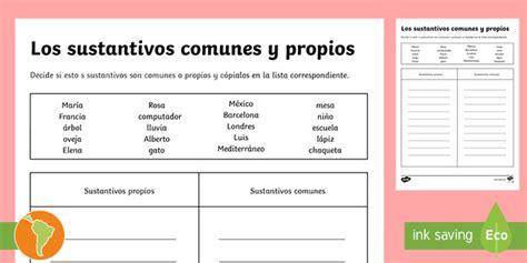 Ficha De Actividad Nombres Comunes Y Propios