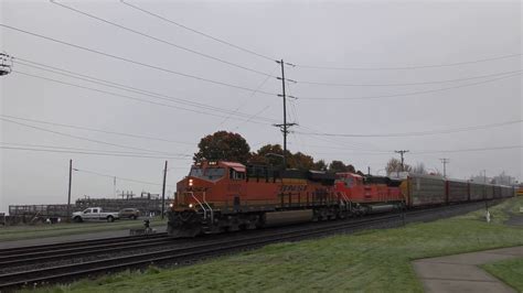 BNSF With EMD Tier 4 Demonstrator Lead A Vehicle Train Old Town