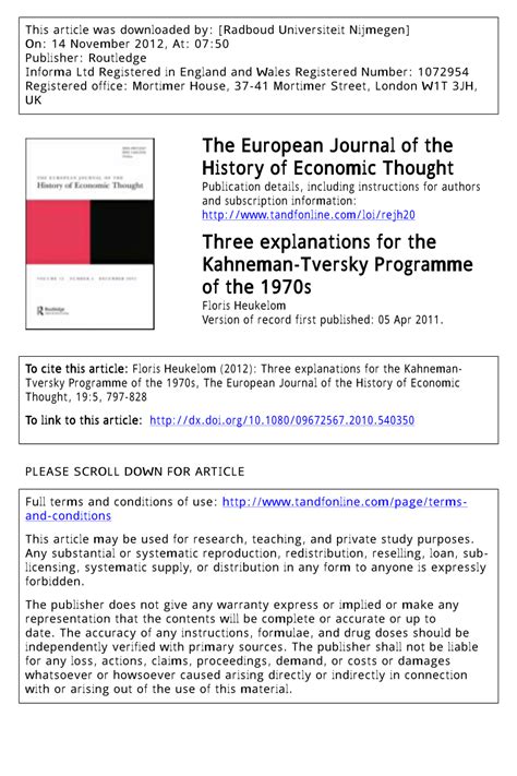 PDF Three Explanations For The Kahneman Tversky Programme Of The 1970s