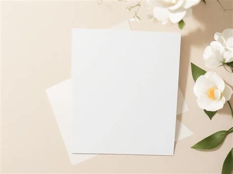 Premium AI Image Blank Paper Card Mockup On Neutral Beige