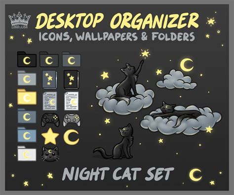 A Night Cat Set Is Shown With The Text Desktop Organizer Icons