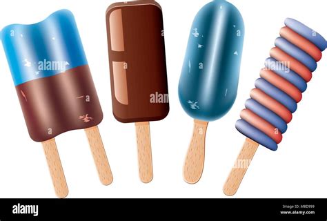 Vector Set Of Colorful Fruit And Chocolate Popsicles Stock Vector Image