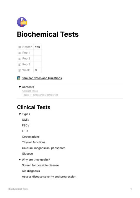 Biochemical Tests Biochemical Tests Notes Yes Rep 1 Rep 2 Rep 3 Week