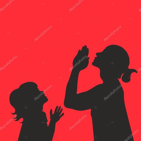 Silhouettes Of Mother And Child With Praying Hands — Stock Vector