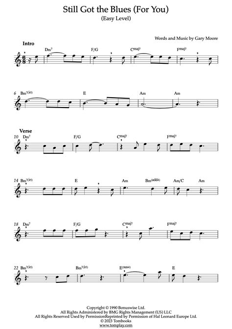 Still Got The Blues For You Easy Level Gary Moore Flute Sheet Music