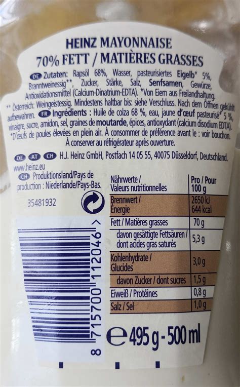 Heinz Mayonnaise Ingredients