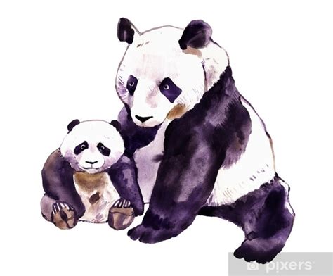 Almohada larga Panda acuarela oso panda y oso bebé Ilustración