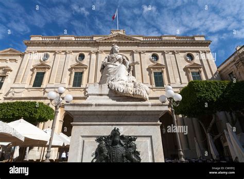 Statue Of Queen Victoria Outside National Library In Valletta Capital