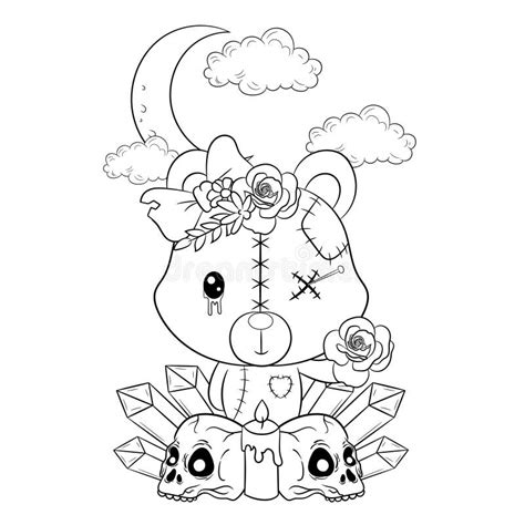 Creepy Pastel Goth Kawaii Teddy Bear Coloring Page Stock Vector The