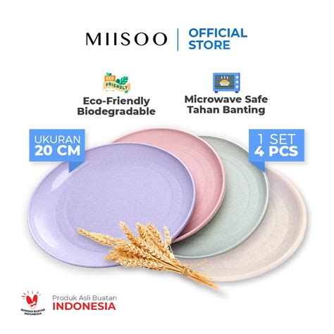 Jual MIISOO 1Set Piring Isi 4Pcs 20cm Piring Makan Saji Bulat Gandum