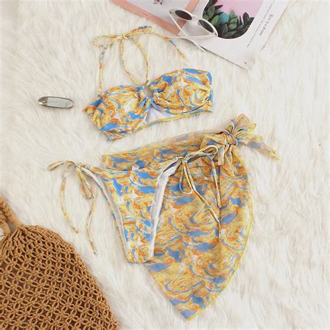 Jual Lady Swimsuit Set 3 Piece Halter Neck Sexy Bikini Beach Wear Fashion Korea Import High