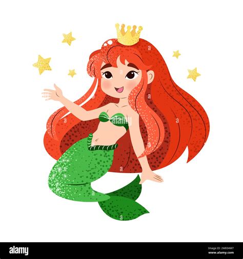 Cute Little Mermaid In Flat Style Vector Art Stock Vector Image And Art Alamy