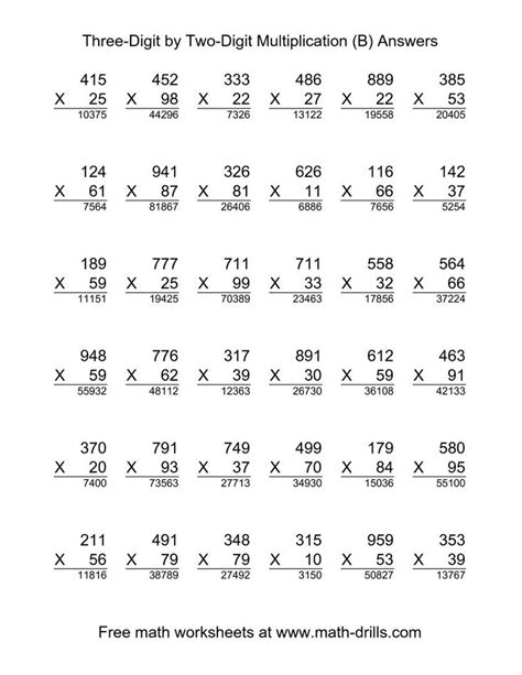 3 Digit Multiplication By 1 Digit Worksheets 3 Digit By 2 Di