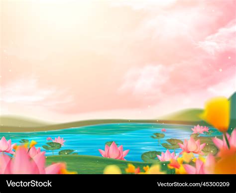 Beautiful lotus pond scenery Royalty Free Vector Image