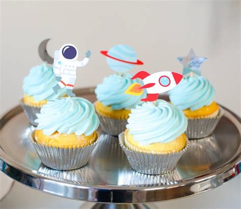 Space Party Cupcake Toppers Cohete Astronauta Luna Planeta