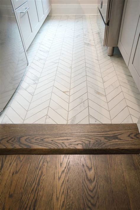 Custom White Grey Kitchen With Herringbone Floor Tile Contemporary