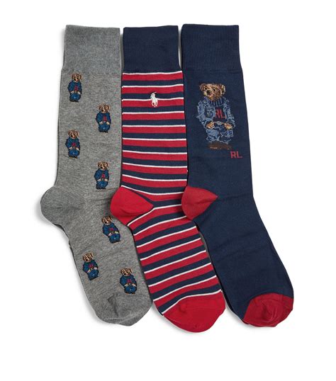 Mens Polo Ralph Lauren Multi Polo Bear Socks Pack Of 3 Harrods Uk