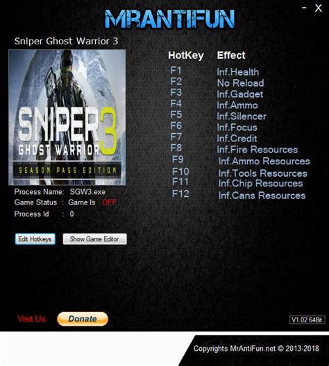 Sniper: Ghost Warrior 3 Trainer +12 v1.08 MrAntiFun - download pc cheat