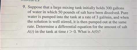 Suppose That A Large Mixing Tank Initially Holds Chegg