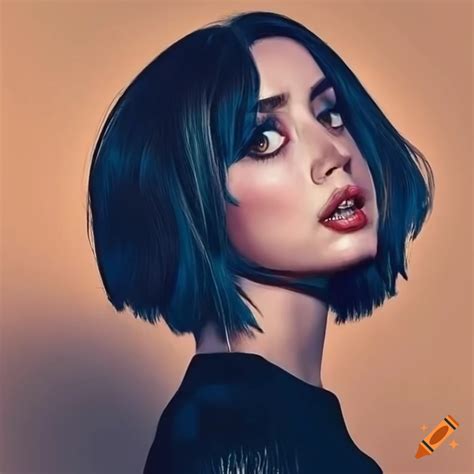 Artistic Portrait Of Ana De Armas With Stylish Black Bob Haircut On Craiyon