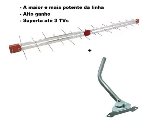 Antena Externa Digital Uhf Hd Log Elementos Suporte Parcelamento