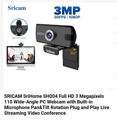 SRICAM SriHome SH004 Full HD 3 Megapixels 110 Wide Angle PC Webcam With