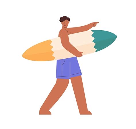 Premium Vector Man Walking With Surfboard In Hands Talking And