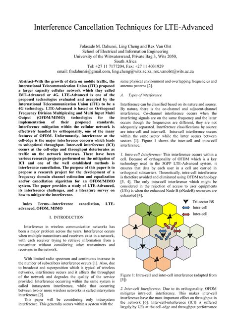 Pdf Interference Cancellation Techniques For Lte Advanced