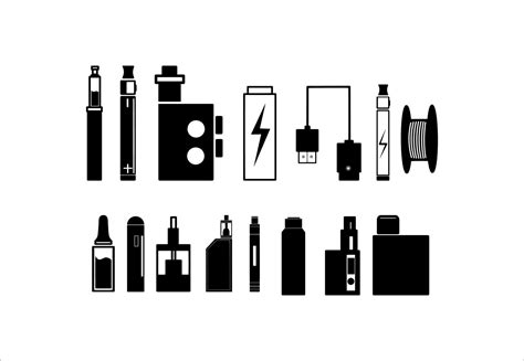 Collection Of Vape Equipment Silhouette On White Background 11005669