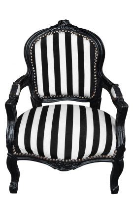 Grand fauteuil de style baroque rayé noir blanc et bois noir